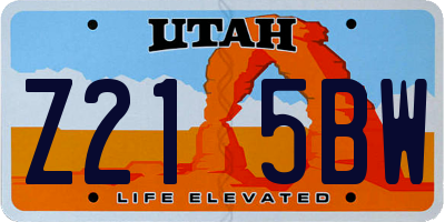 UT license plate Z215BW