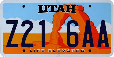 UT license plate Z216AA
