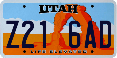 UT license plate Z216AD