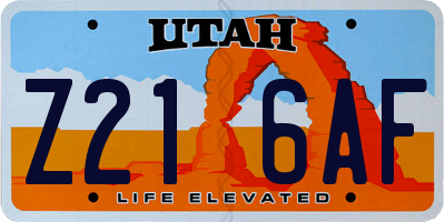 UT license plate Z216AF