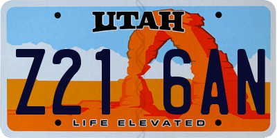 UT license plate Z216AN