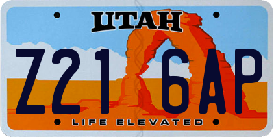 UT license plate Z216AP