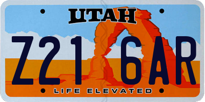 UT license plate Z216AR