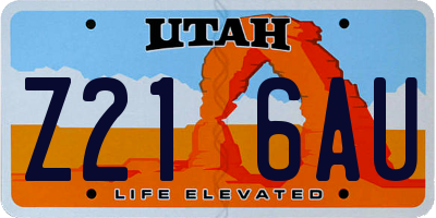 UT license plate Z216AU