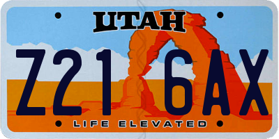 UT license plate Z216AX