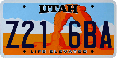 UT license plate Z216BA