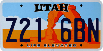 UT license plate Z216BN
