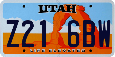 UT license plate Z216BW