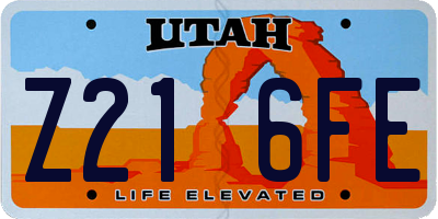UT license plate Z216FE