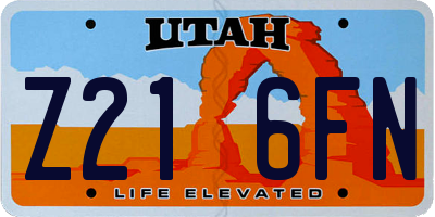 UT license plate Z216FN