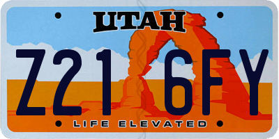 UT license plate Z216FY