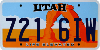UT license plate Z216IW