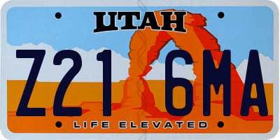 UT license plate Z216MA
