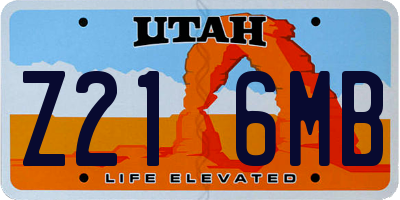 UT license plate Z216MB