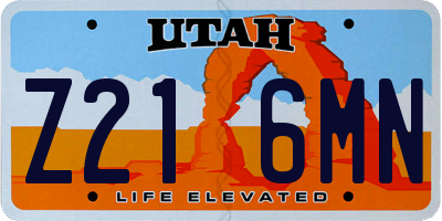 UT license plate Z216MN