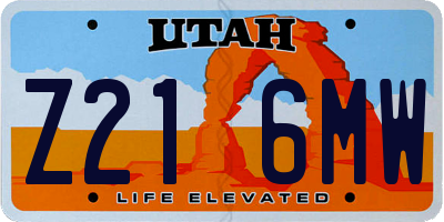 UT license plate Z216MW
