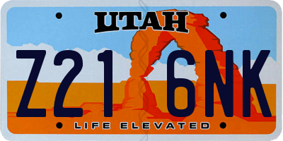 UT license plate Z216NK