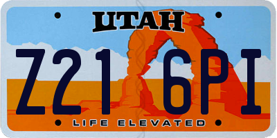 UT license plate Z216PI