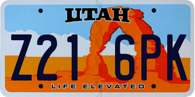 UT license plate Z216PK