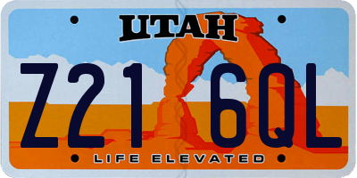 UT license plate Z216QL