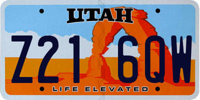 UT license plate Z216QW