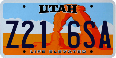 UT license plate Z216SA