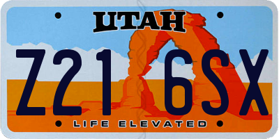 UT license plate Z216SX