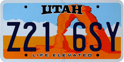 UT license plate Z216SY