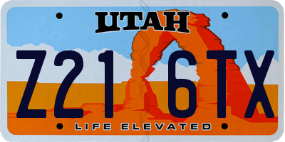 UT license plate Z216TX