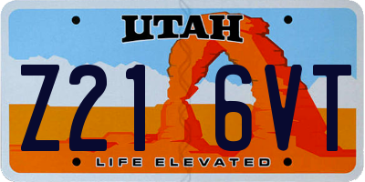 UT license plate Z216VT
