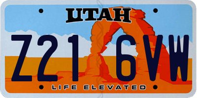 UT license plate Z216VW