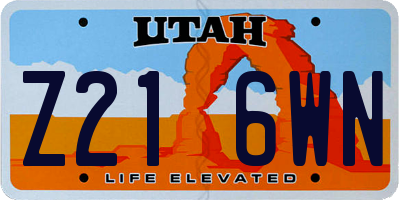 UT license plate Z216WN
