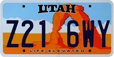 UT license plate Z216WY