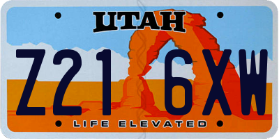 UT license plate Z216XW