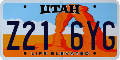 UT license plate Z216YG