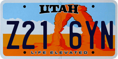 UT license plate Z216YN