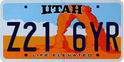UT license plate Z216YR