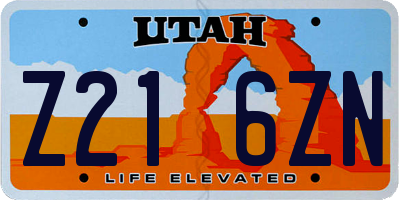 UT license plate Z216ZN
