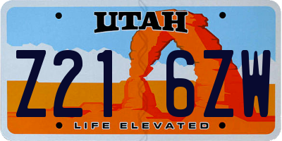 UT license plate Z216ZW