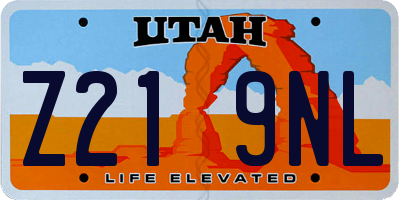 UT license plate Z219NL