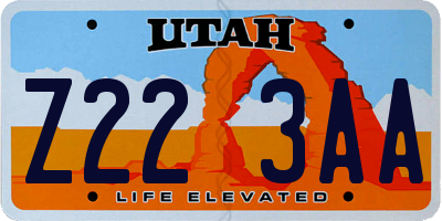 UT license plate Z223AA