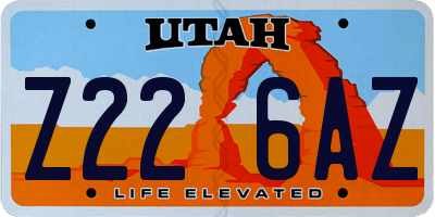 UT license plate Z226AZ
