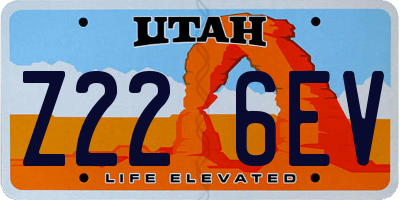 UT license plate Z226EV