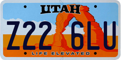 UT license plate Z226LU