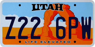 UT license plate Z226PW
