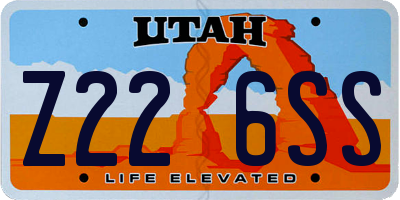UT license plate Z226SS