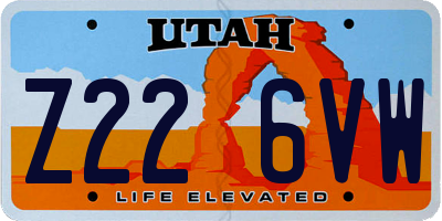 UT license plate Z226VW