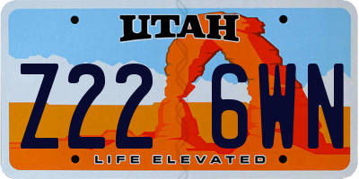 UT license plate Z226WN