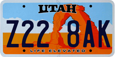UT license plate Z228AK