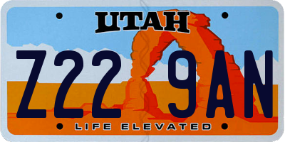 UT license plate Z229AN